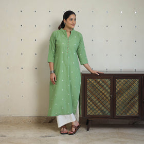 Green - jacquard cotton straight kurta 14 - handcrafted