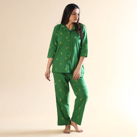 Buy Jacquard Cotton Top & Pyjama Night Suit Set Online at iTokri.com