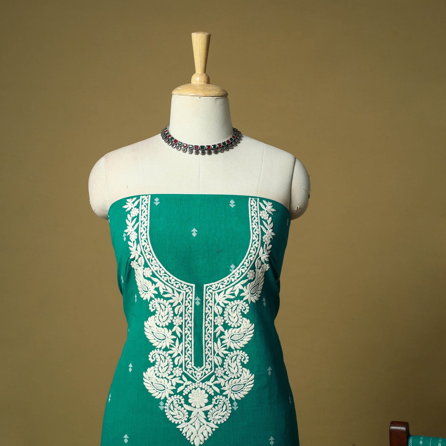 Jacquard embroidered cotton 3pc unstitched dress material