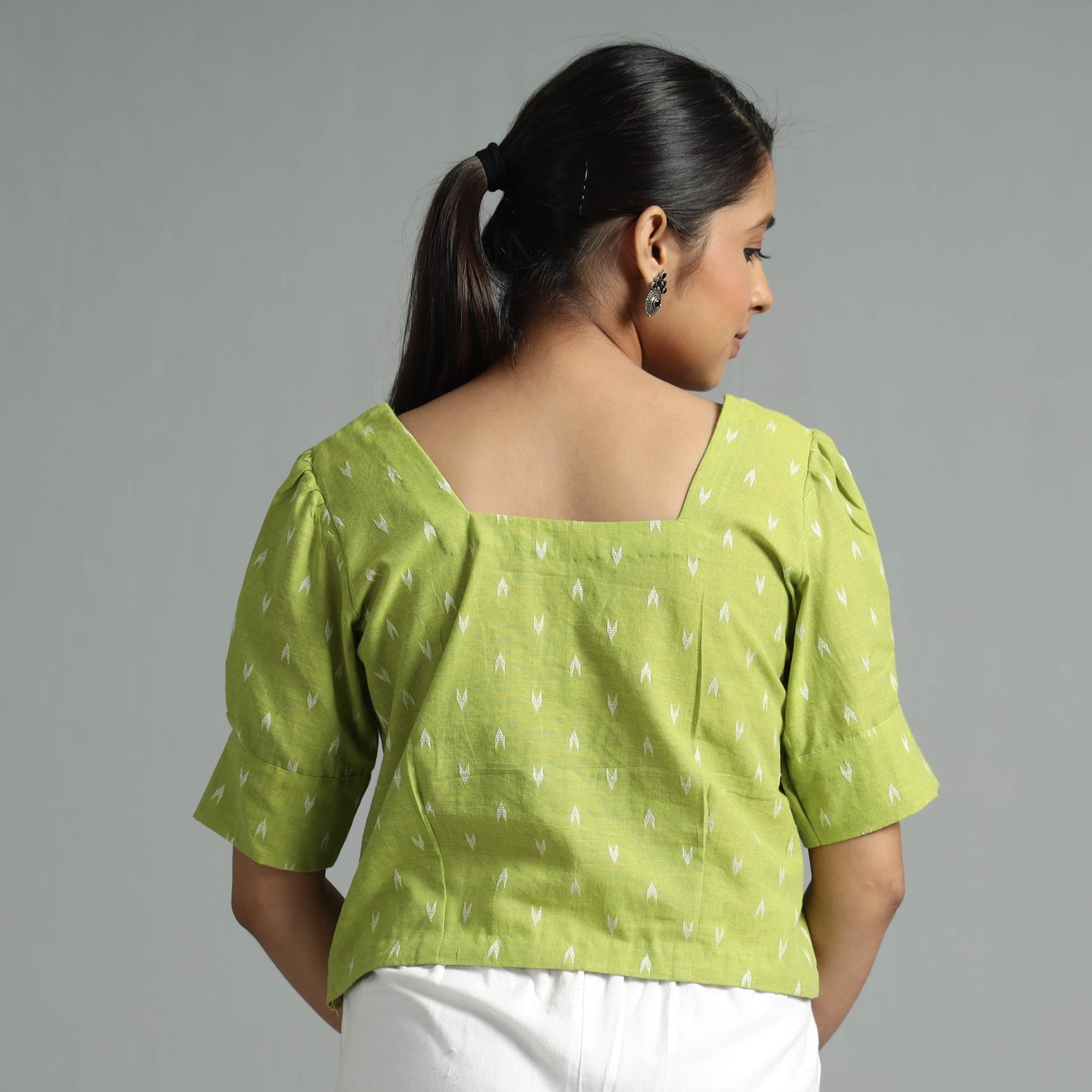  Jacquard Half Sleeve Cotton Crop Top Online at iTokri.com