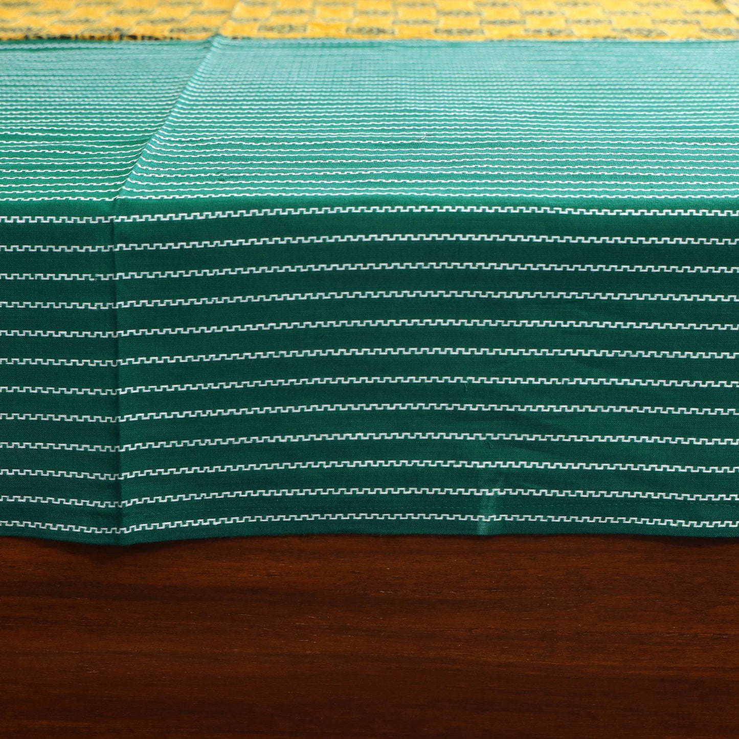 Green Jacquard with Ajrakh Modal Silk Patch Cotton Bedsheet Set