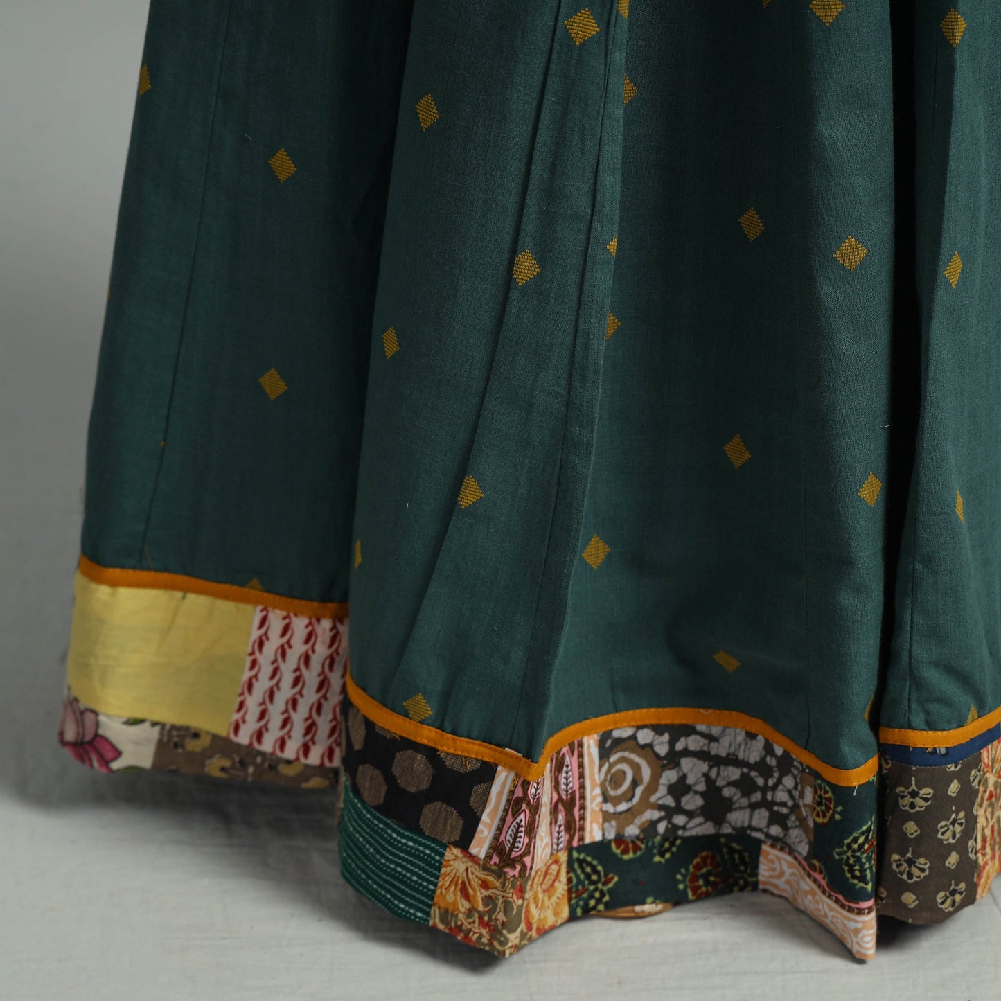 Green Jacquard Patchwork 24 Kali Cotton Long Skirt 