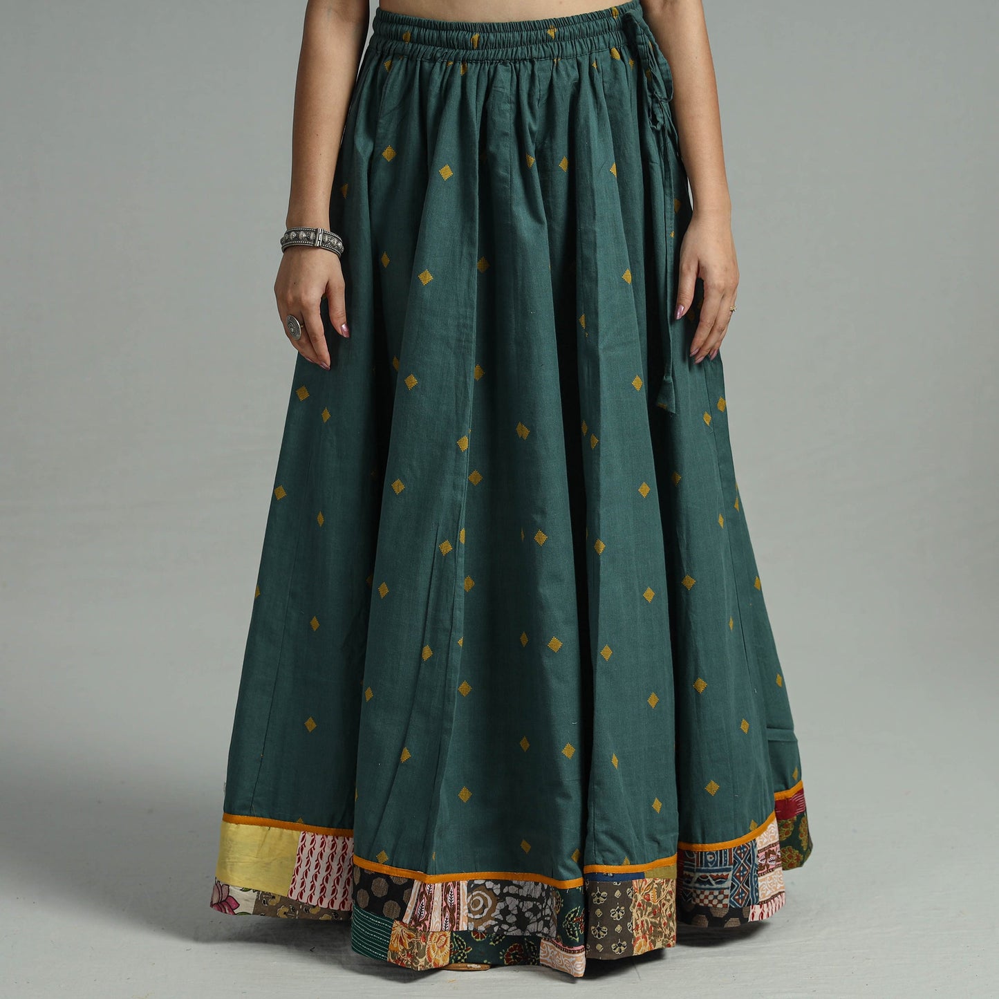 Green Jacquard Patchwork 24 Kali Cotton Long Skirt 