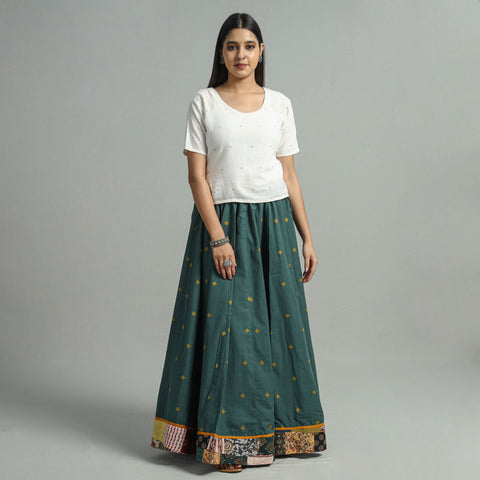 Green Jacquard Patchwork 24 Kali Cotton Long Skirt 
