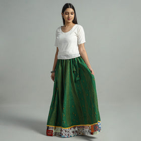 Green - Jacquard Patchwork 24 Kali Cotton Long Skirt 38