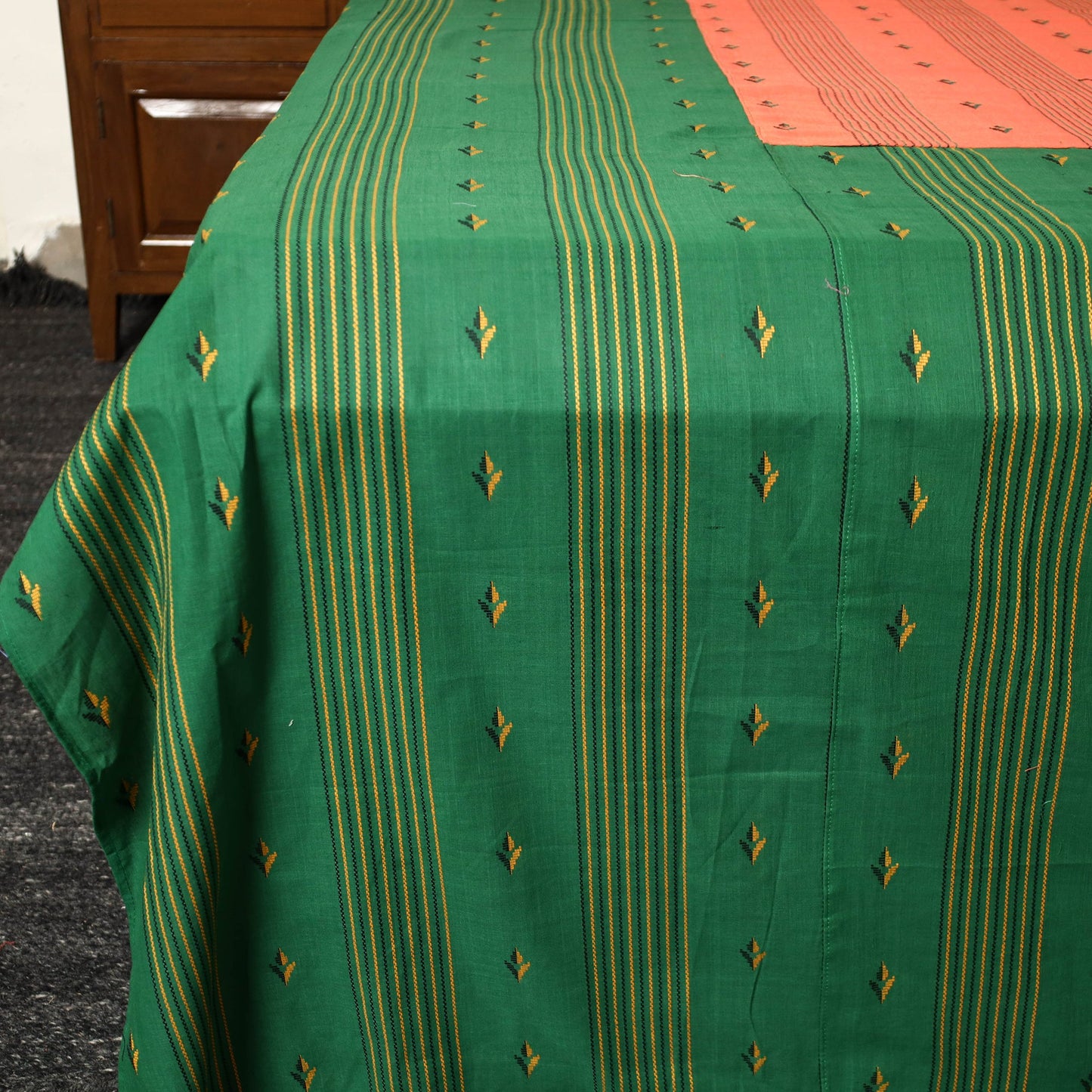 Green - jacquard patchwork cotton double bed cover