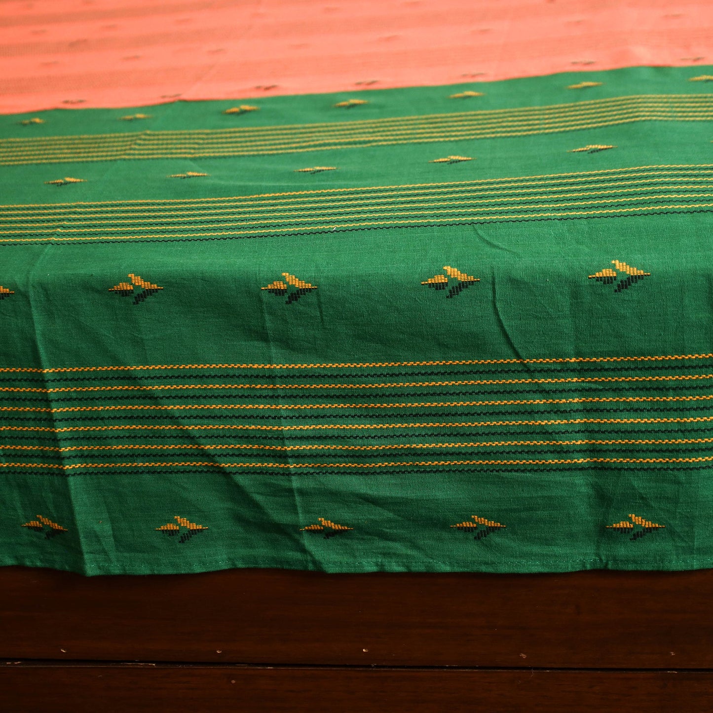 Green - jacquard patchwork cotton double bed cover