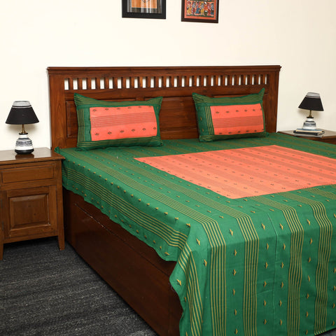 Green - jacquard patchwork cotton double bed cover