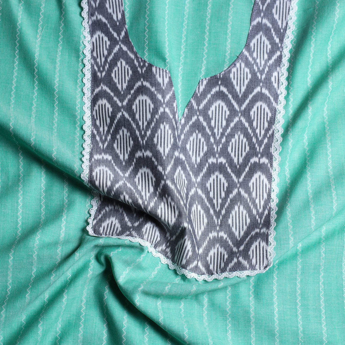 Green - jacquard patchwork cotton unstitched kurta material