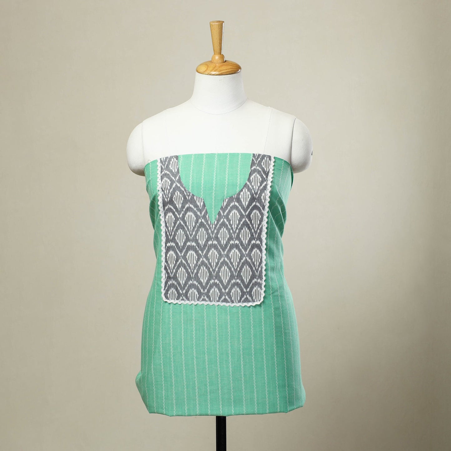 Green - jacquard patchwork cotton unstitched kurta material