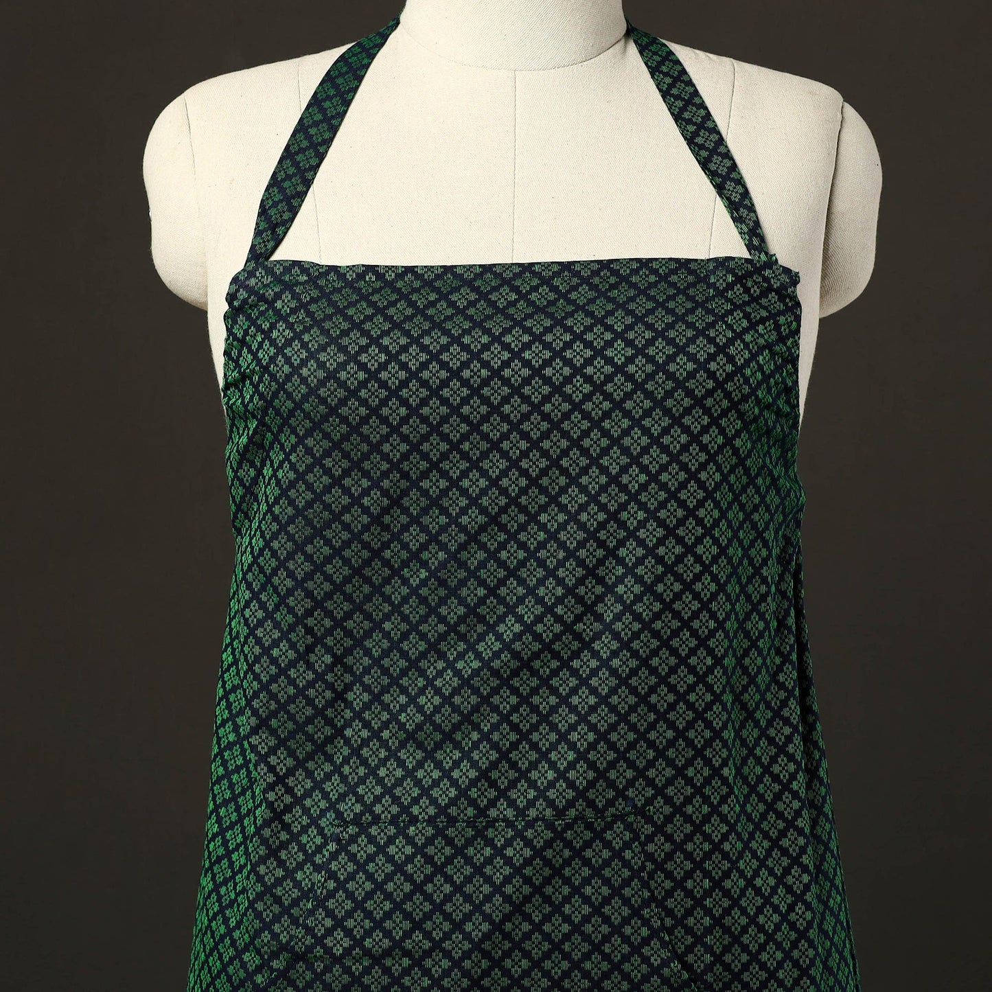 Green - jacquard weave cotton apron with pocket 03