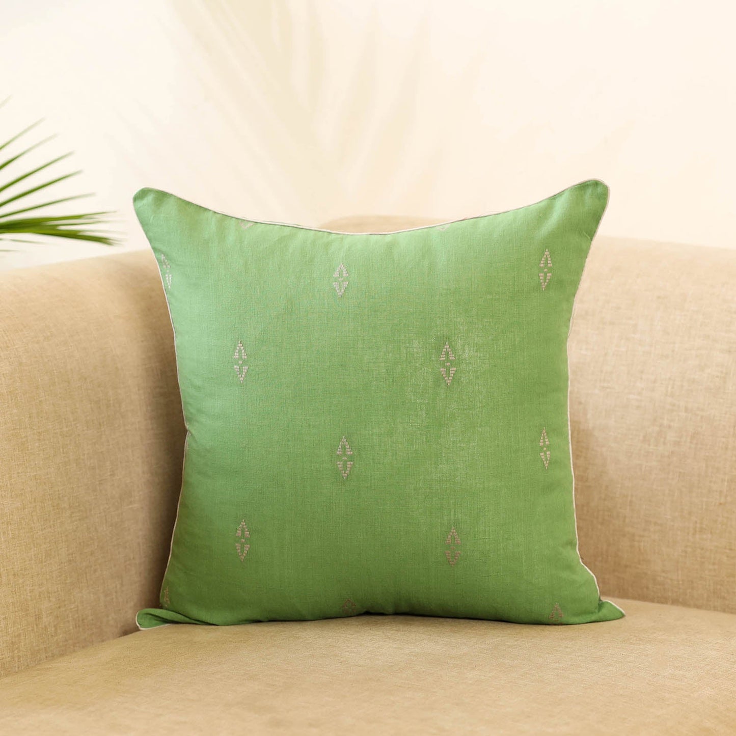 Green - jacquard weave cotton cushion cover 04 - handcrafted