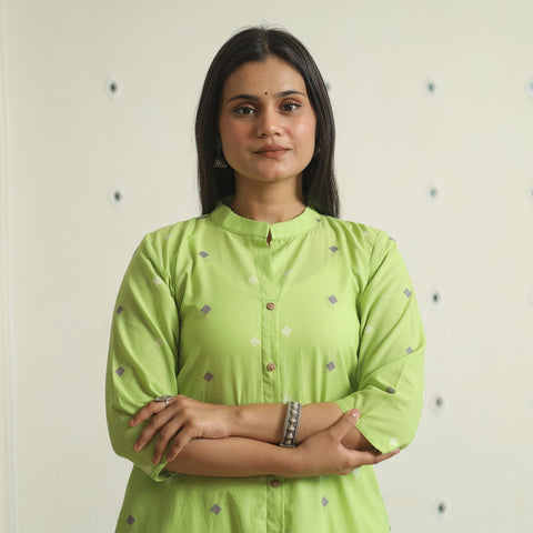 Buy Jacquard Weave Cotton A-Line Kurta for Women
