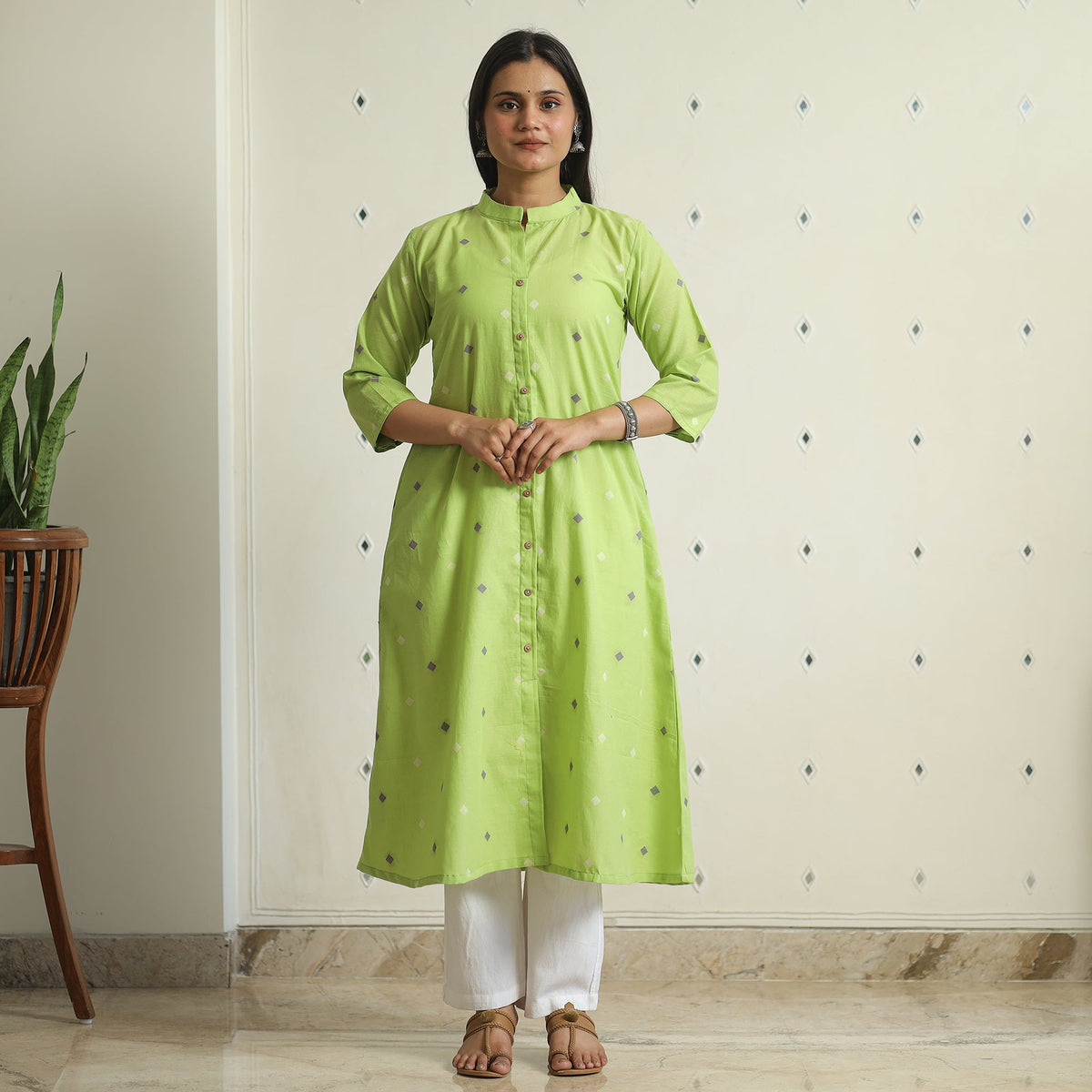 Buy Jacquard Weave Cotton A-Line Kurta for Women