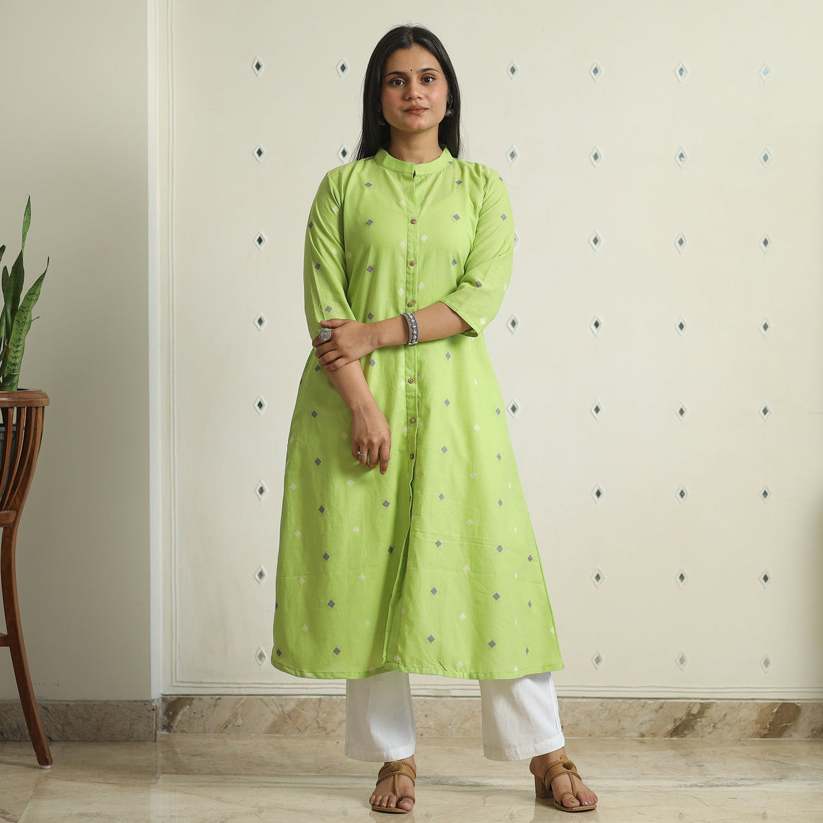 Buy Jacquard Weave Cotton A-Line Kurta for Women