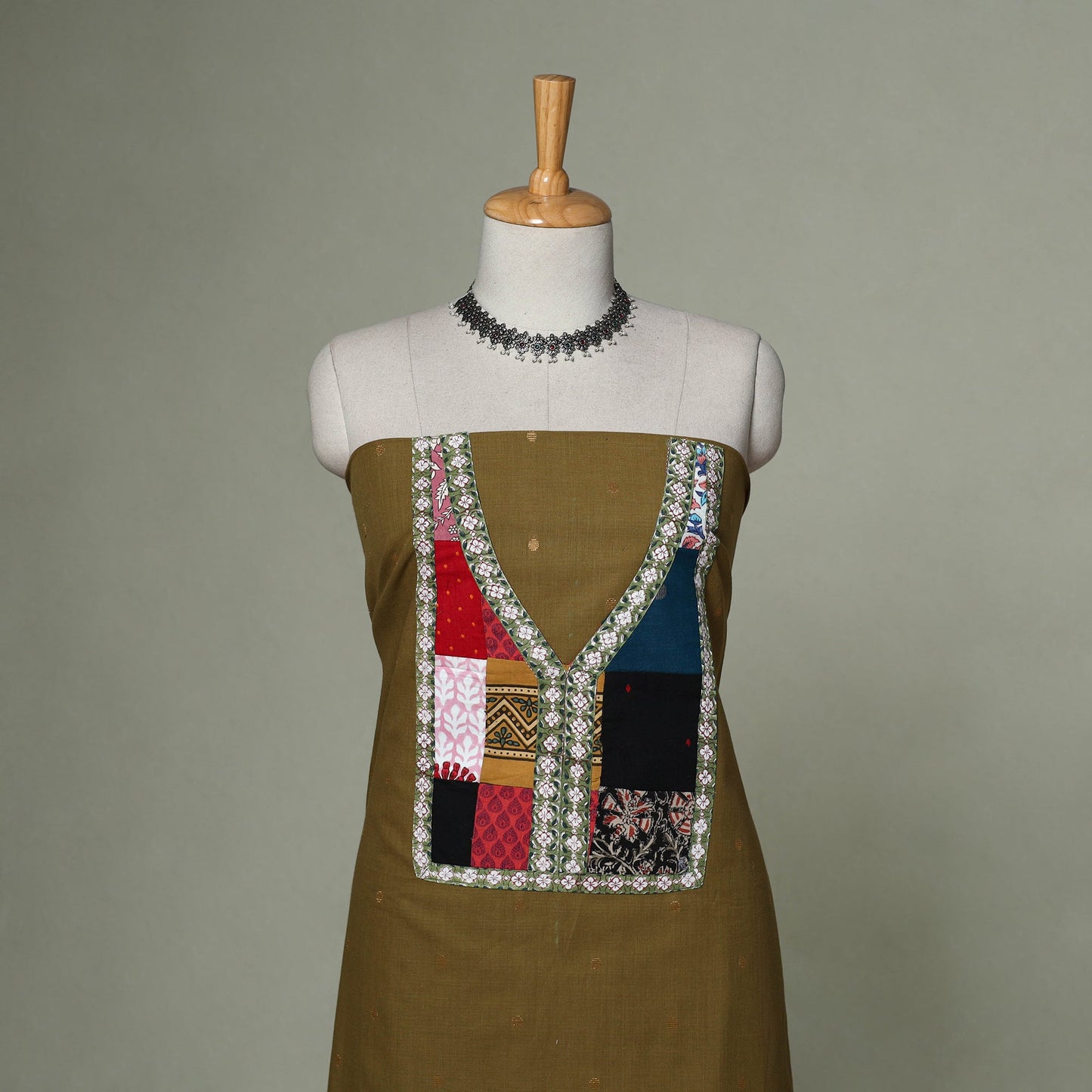 Jacquard weave cotton patchwork unstitched kurta material