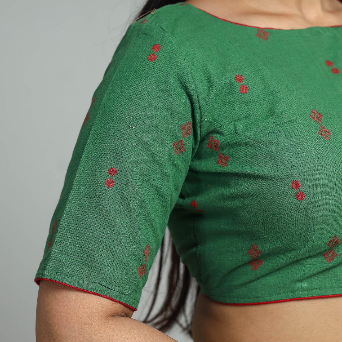 Green - jacquard weave cotton stitched blouse 06