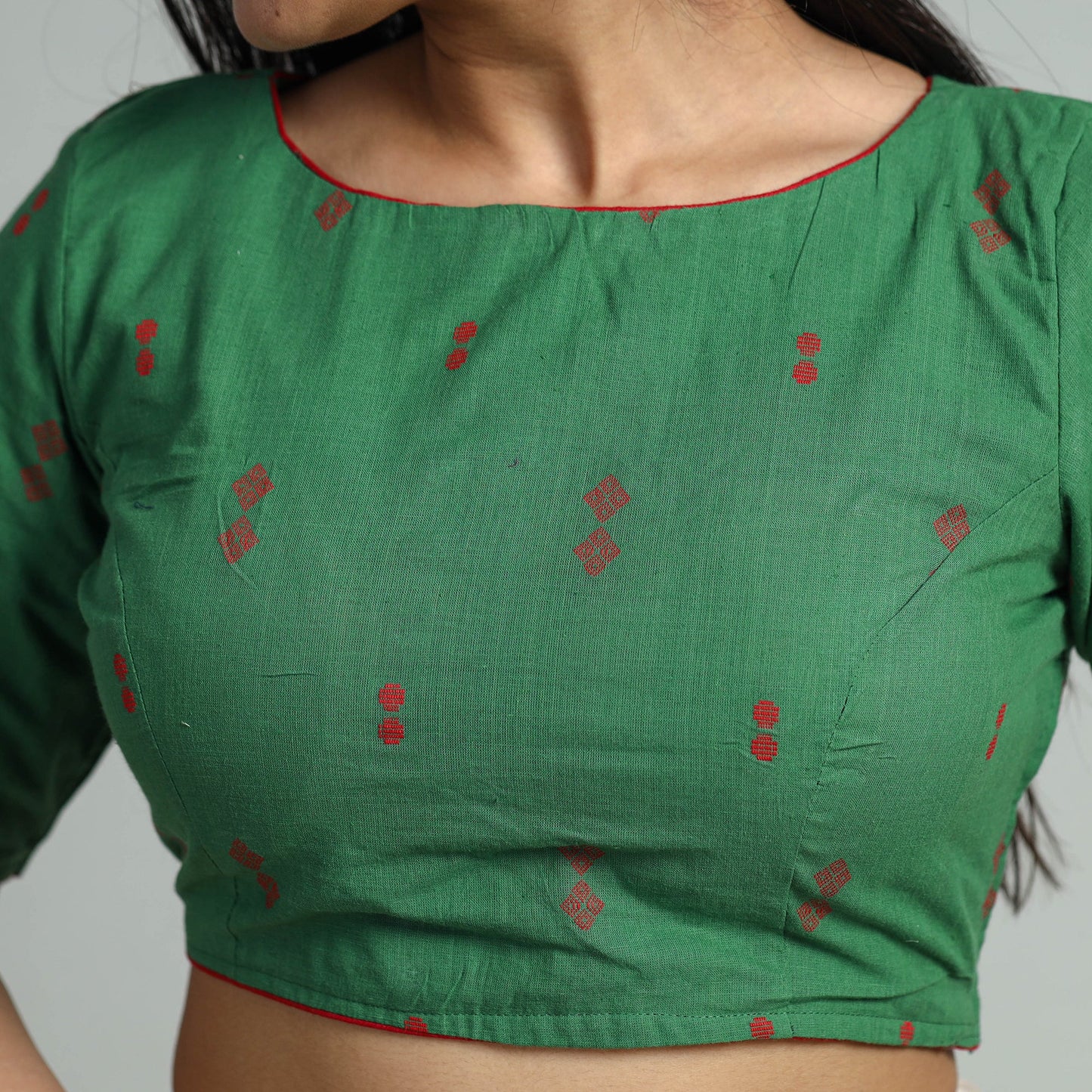 Green - jacquard weave cotton stitched blouse 06