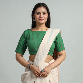 Green - jacquard weave cotton stitched blouse 06