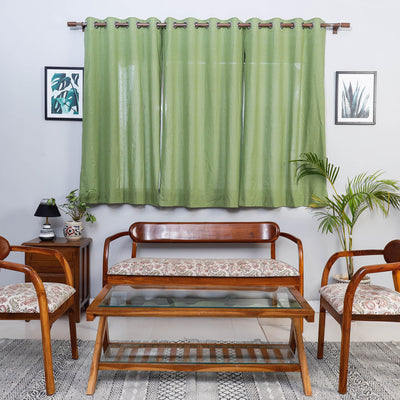 Green - jacquard weave cotton window curtain (5 x 3 feet)