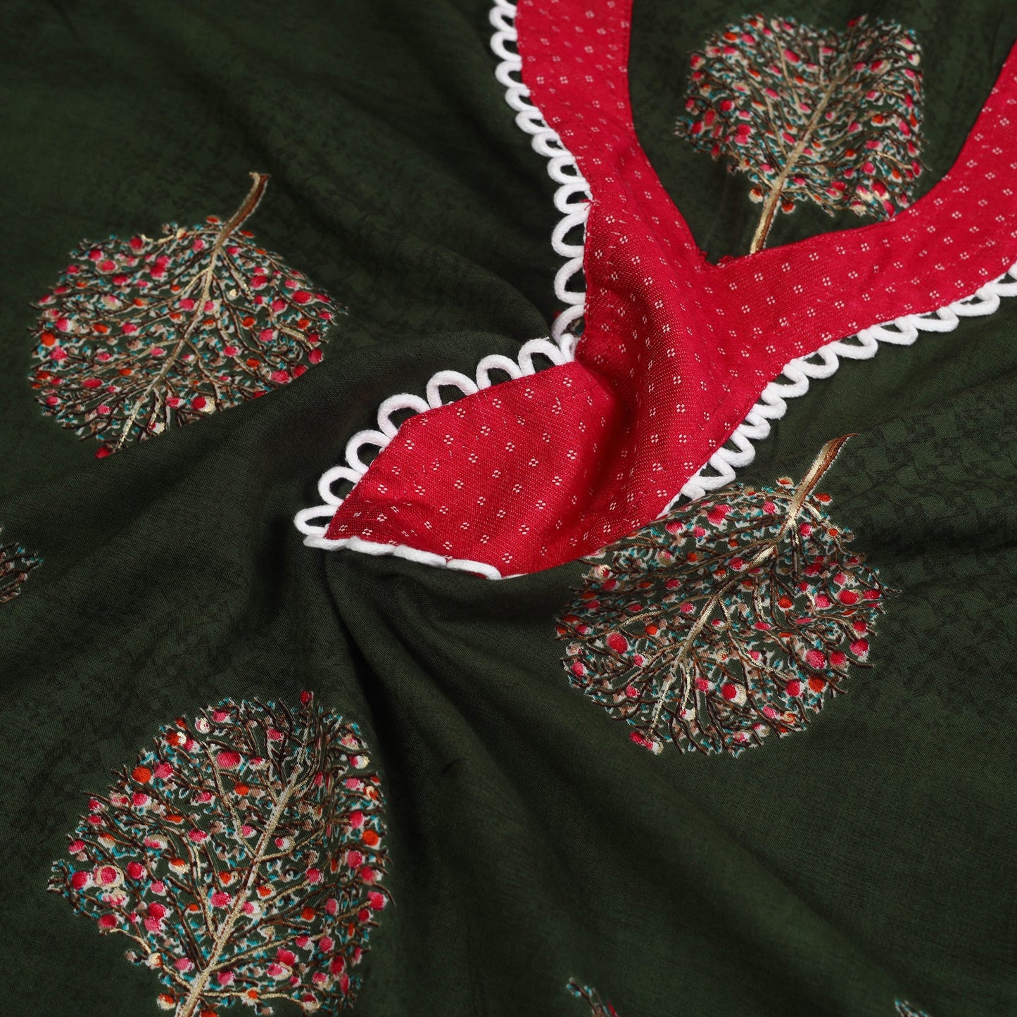 Buy Green Jaipur Print Patchwork Cotton Kurta Material