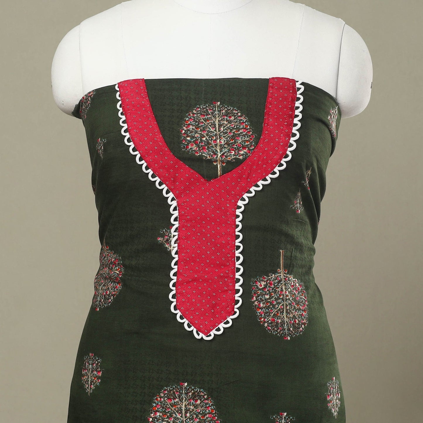 Buy Green Jaipur Print Patchwork Cotton Kurta Material