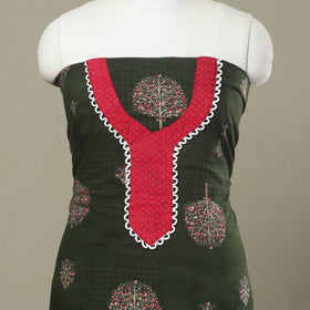 Buy Green Jaipur Print Patchwork Cotton Kurta Material