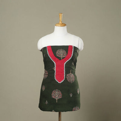 Buy Green Jaipur Print Patchwork Cotton Kurta Material