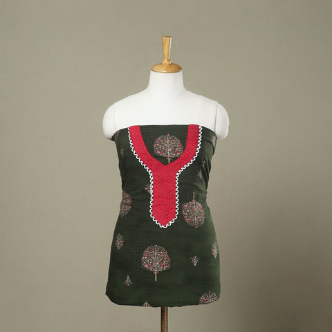 Buy Green Jaipur Print Patchwork Cotton Kurta Material