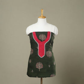 Buy Green Jaipur Print Patchwork Cotton Kurta Material