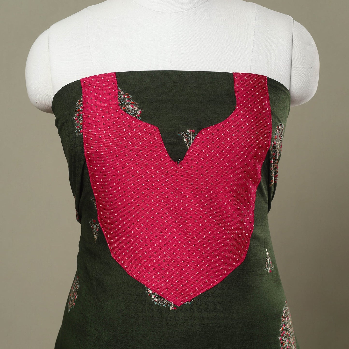 Buy Green Jaipur Print Patchwork Cotton Kurta Material
