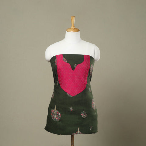 Buy Green Jaipur Print Patchwork Cotton Kurta Material