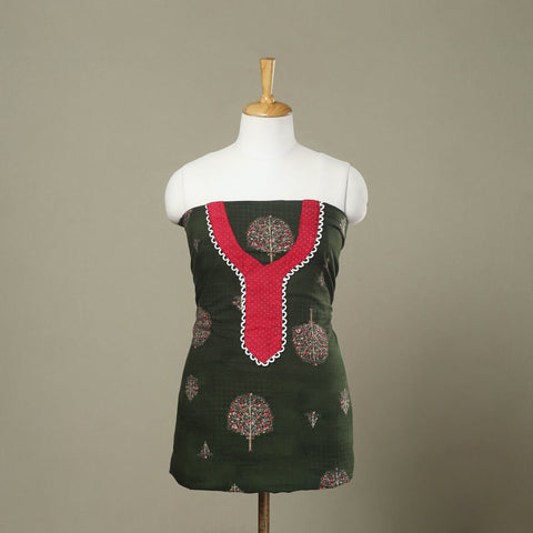 Buy Green Jaipur Print Patchwork Cotton Kurta Material