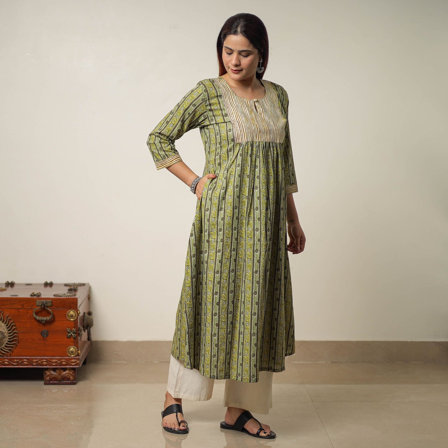 Buy Jaipur Printed Cotton A-Line Kurta with Patchwork