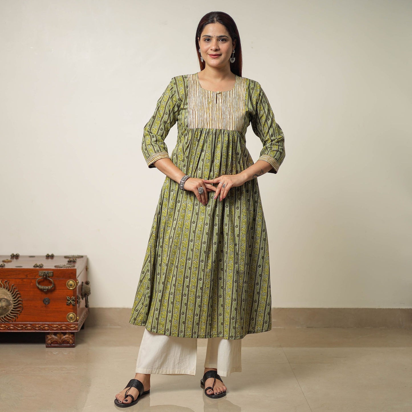 Buy Jaipur Printed Cotton A-Line Kurta with Patchwork