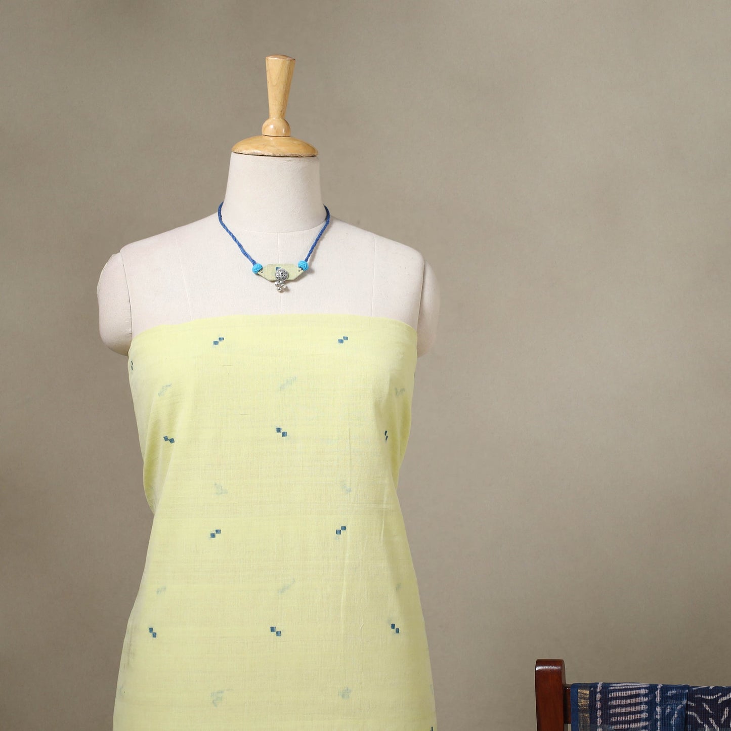 Green Jamdani Cotton Dress Material with Jewellery Set