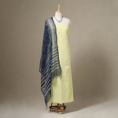 Green Jamdani Cotton Dress Material with Jewellery Set