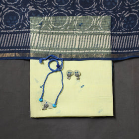 Green Jamdani Cotton Dress Material with Jewellery Set