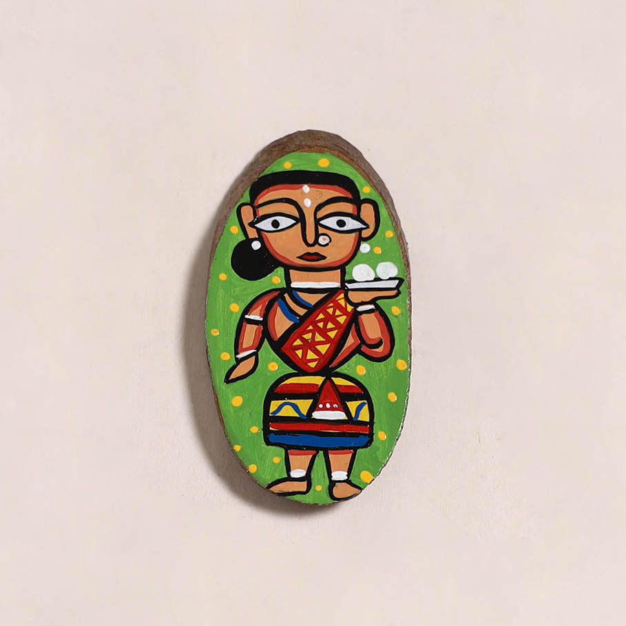 Jamini roy handpainted wooden fridge magnet 08 - handcrafted