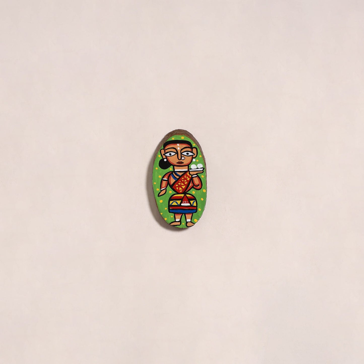 Jamini roy handpainted wooden fridge magnet 08 - handcrafted