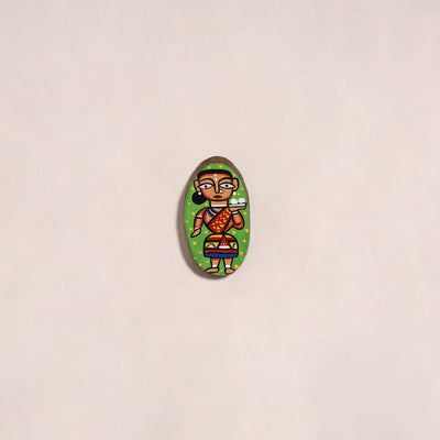 Jamini roy handpainted wooden fridge magnet 08 - handcrafted