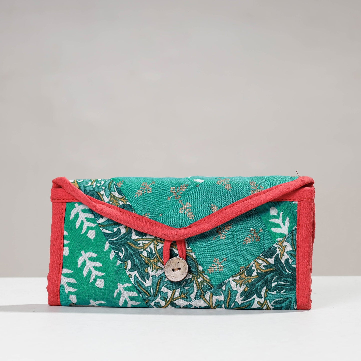 Green Jugaad Handmade Patchwork Cotton Two Fold Clutch Wallet