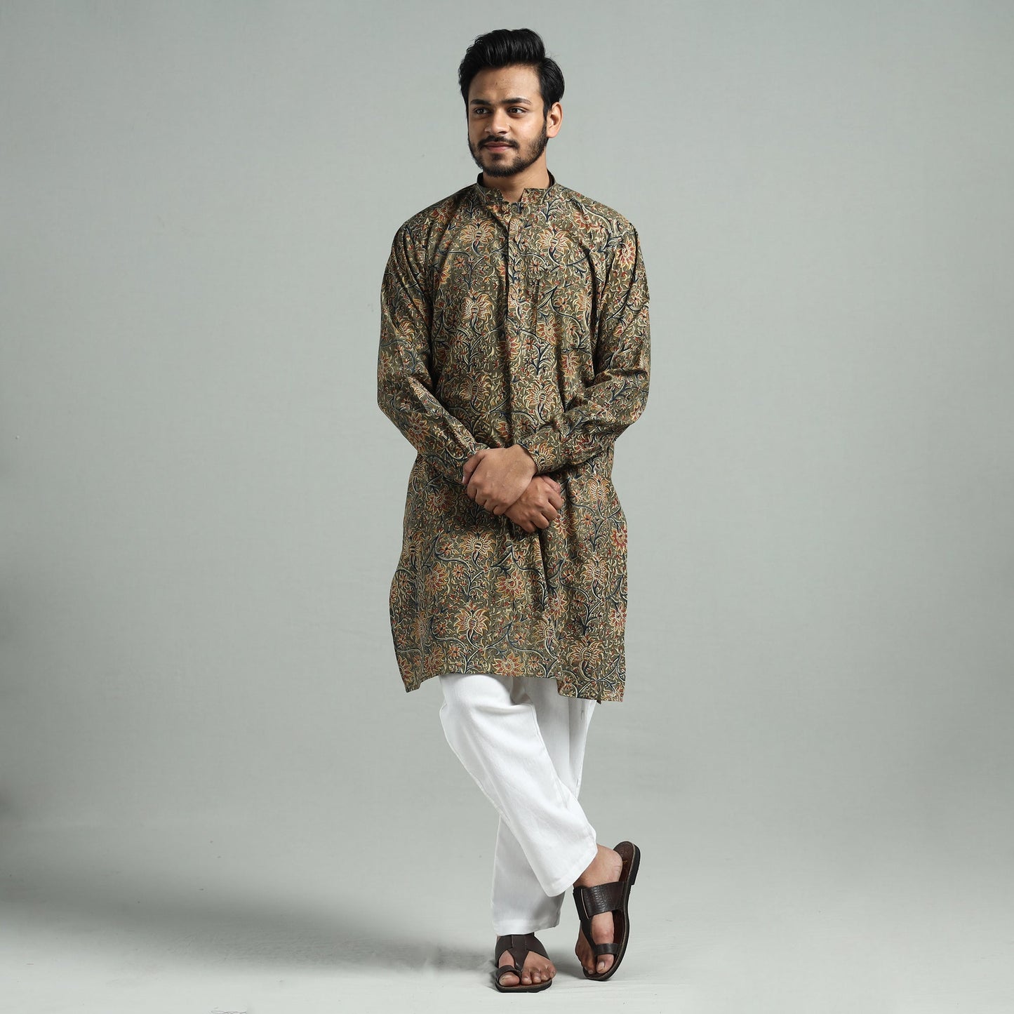 Buy Kalamkari Block Printed Cotton Men Long Kurta Online at iTokri.com