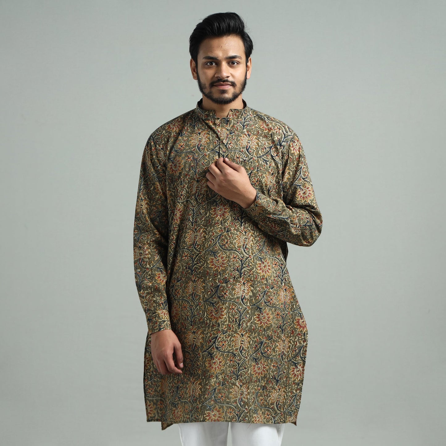 Buy Kalamkari Block Printed Cotton Men Long Kurta Online at iTokri.com