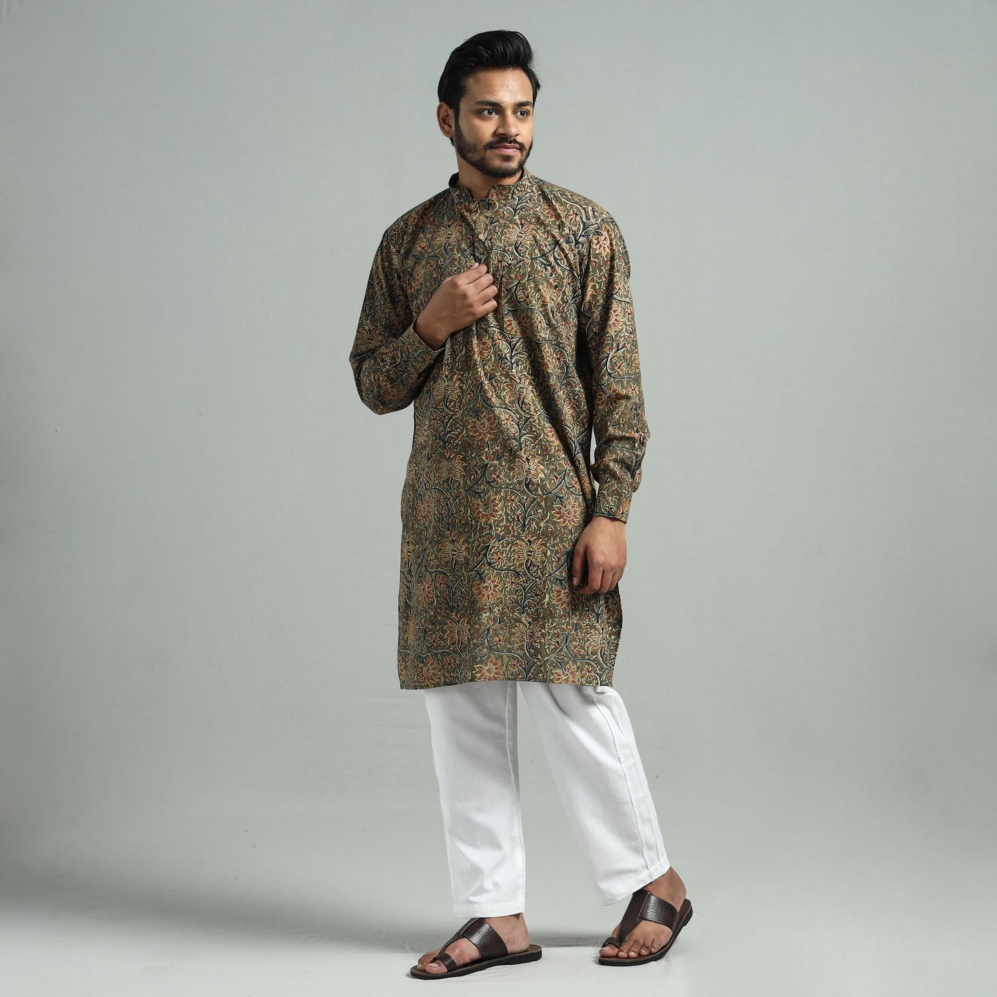 Buy Kalamkari Block Printed Cotton Men Long Kurta Online at iTokri.com