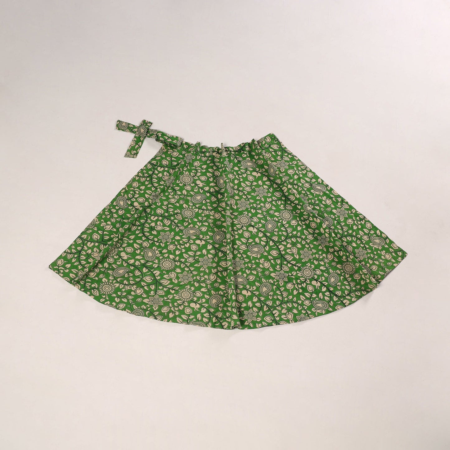 Green - kalamkari cotton wrap around skirt 07 - handcrafted