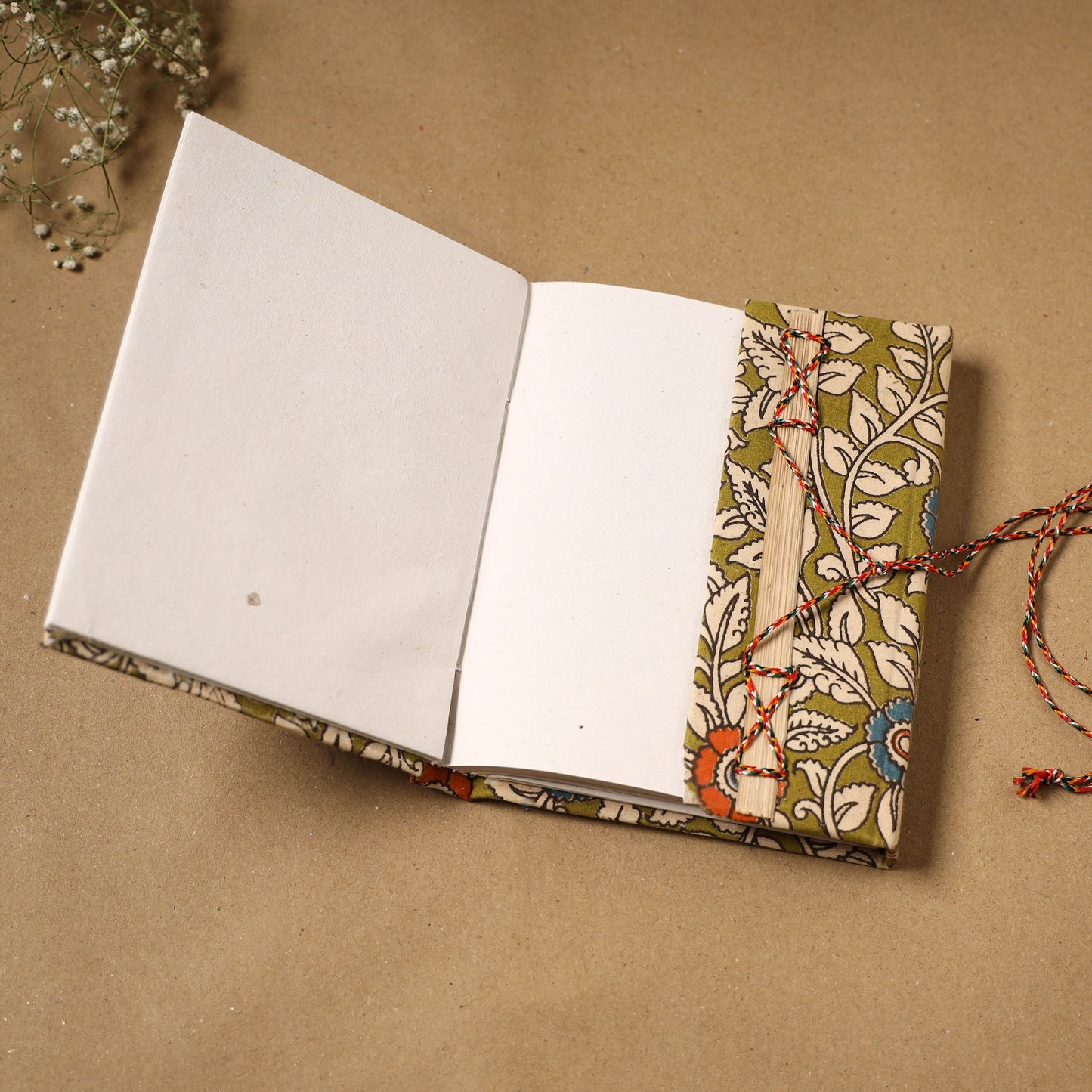 Kalamkari fabric cover handmade paper notebook with thread