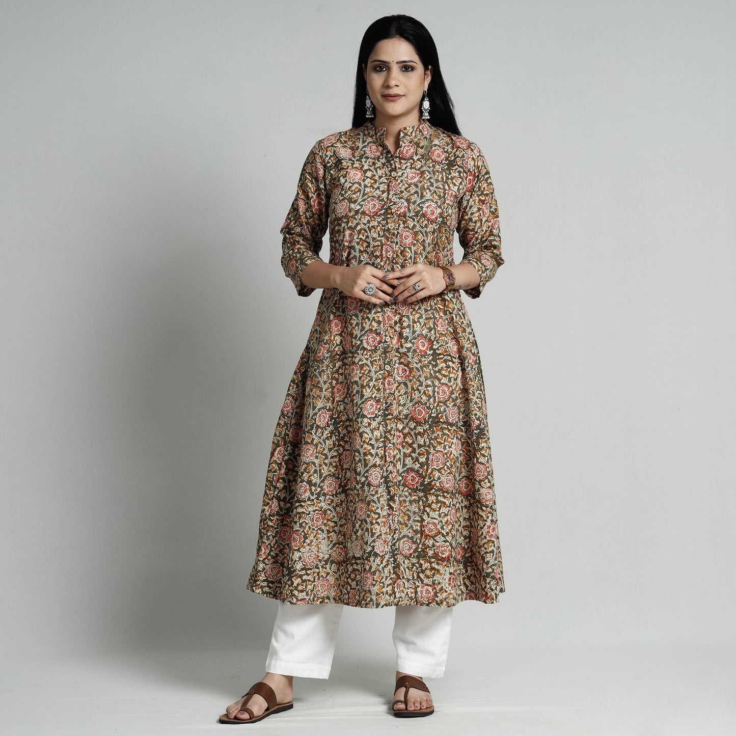 Buy Kalamkari Hand Block Printed Cotton Long Kurta For Women