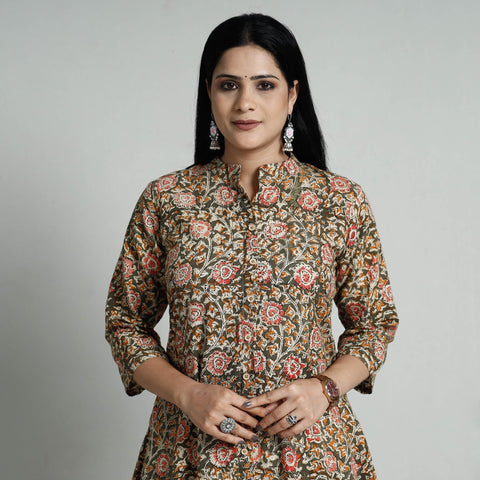 Buy Kalamkari Hand Block Printed Cotton Long Kurta For Women