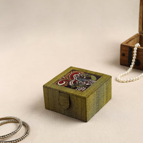 Green Kalamkari Handpainted Ghicha Silk Bangle Box (Small)